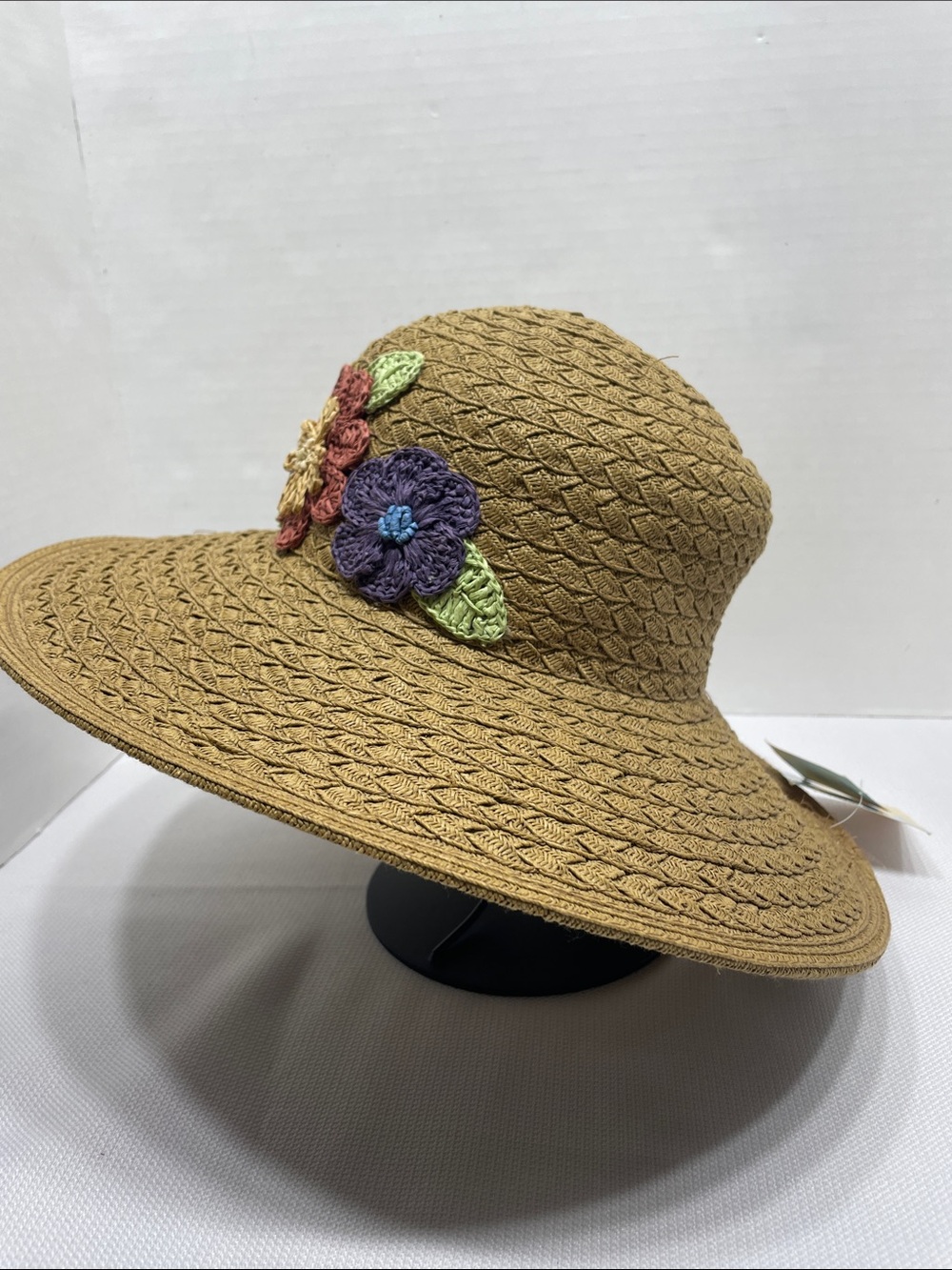 Cappelli Straw Sun Hat Multicolor Crochet Flowers - Women’s UPF NEW NWT - Picture 4 of 12